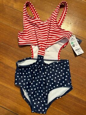 OshKosh B'gosh Red and White Striped Girls One-Piece Swim